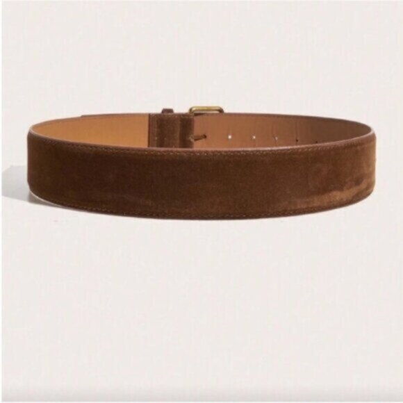 New! Anthropologie Brown Faux Suede Belt Gold Buckle (One Size) NWOT 50" - Picture 3 of 4